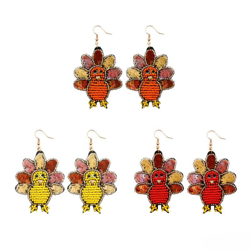 Wholesale Rice Beads Handwoven Thanksgiving Turkey Earrings
