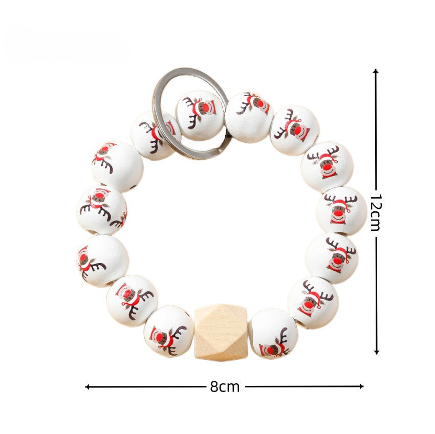 Wholesale Christmas Elk Wooden Bead Bracelet Keychain