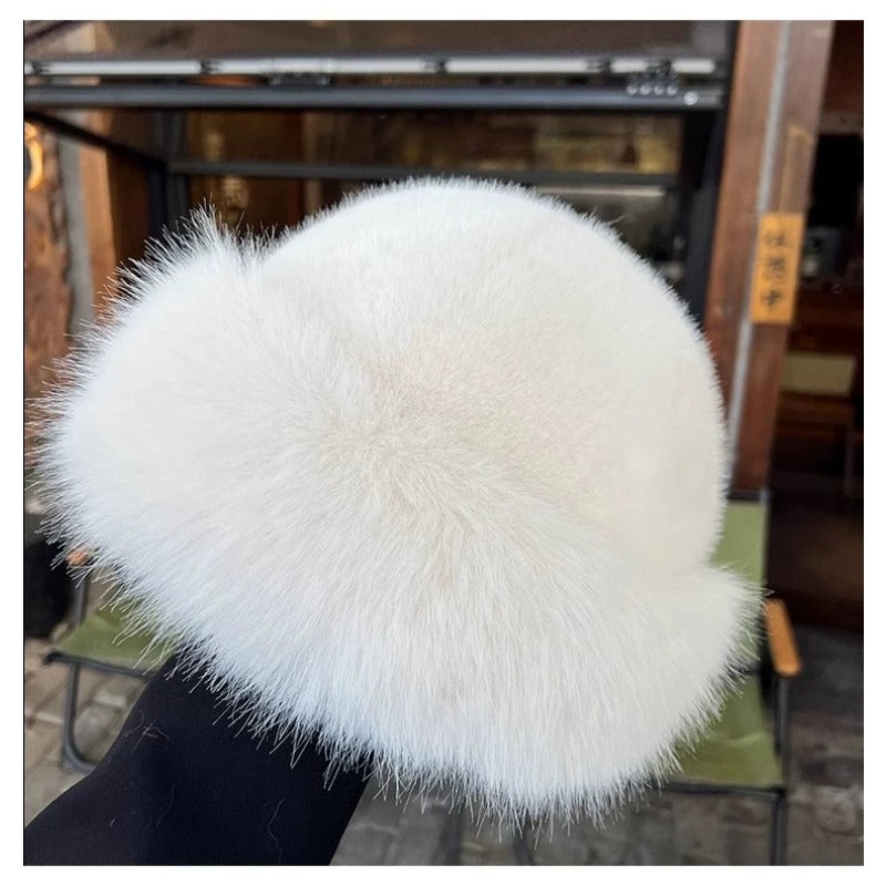 Wholesale Fur Mink Fluffy Lady with A Plush Hat Around Her Head