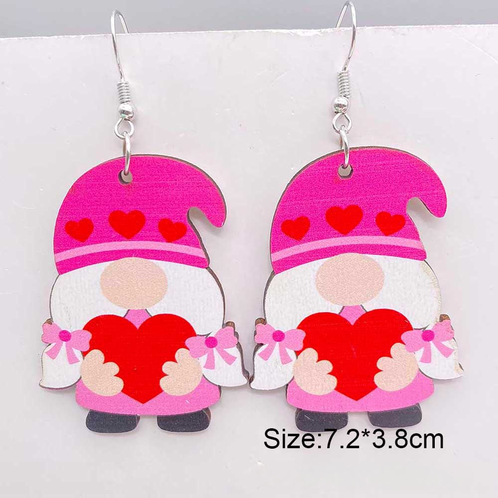 Wholesale Valentine's Day Wooden Earrings Pink Dwarf Leopard Pattern Heart Earrings