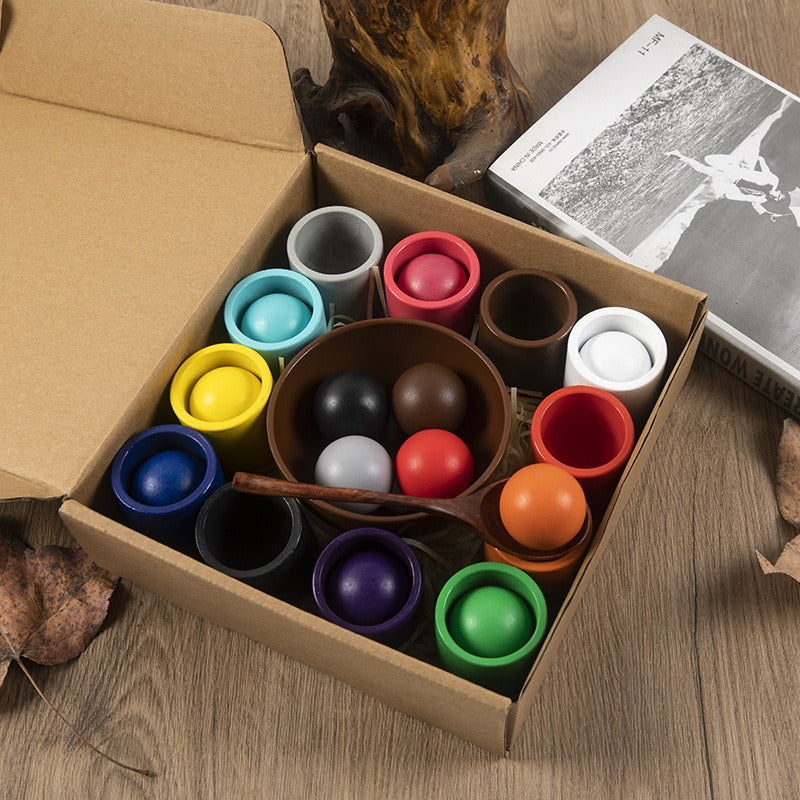 Wholesale Children's New Puzzle Fun 12 Color Ball and Cup Color Classification Wooden Toy Clip Bead Color Recognition Matching Toy