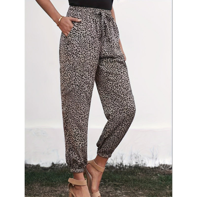 Wholesale Leopard Print High Waist Elastic Sports Sweatpants