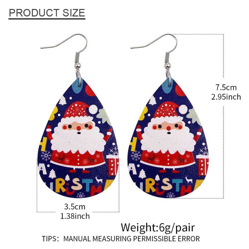Wholesale Christmas Tree Bells Santa Claus Elk Leather Earrings