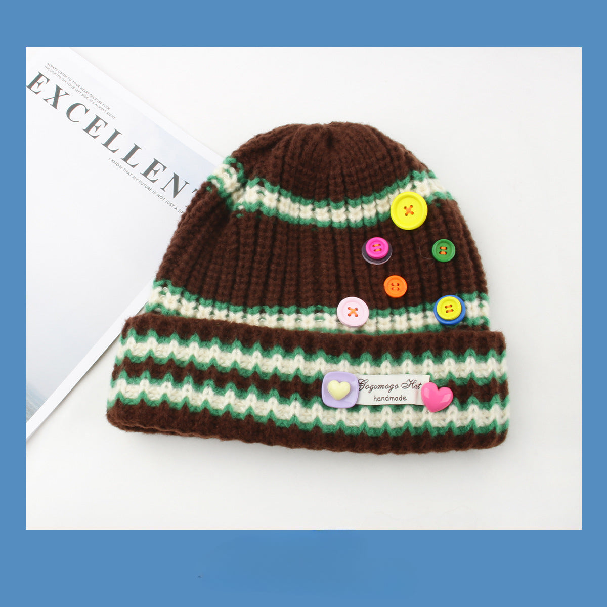 Wholesale Striped Colorful Button Knitted Woolen Knitted Hat