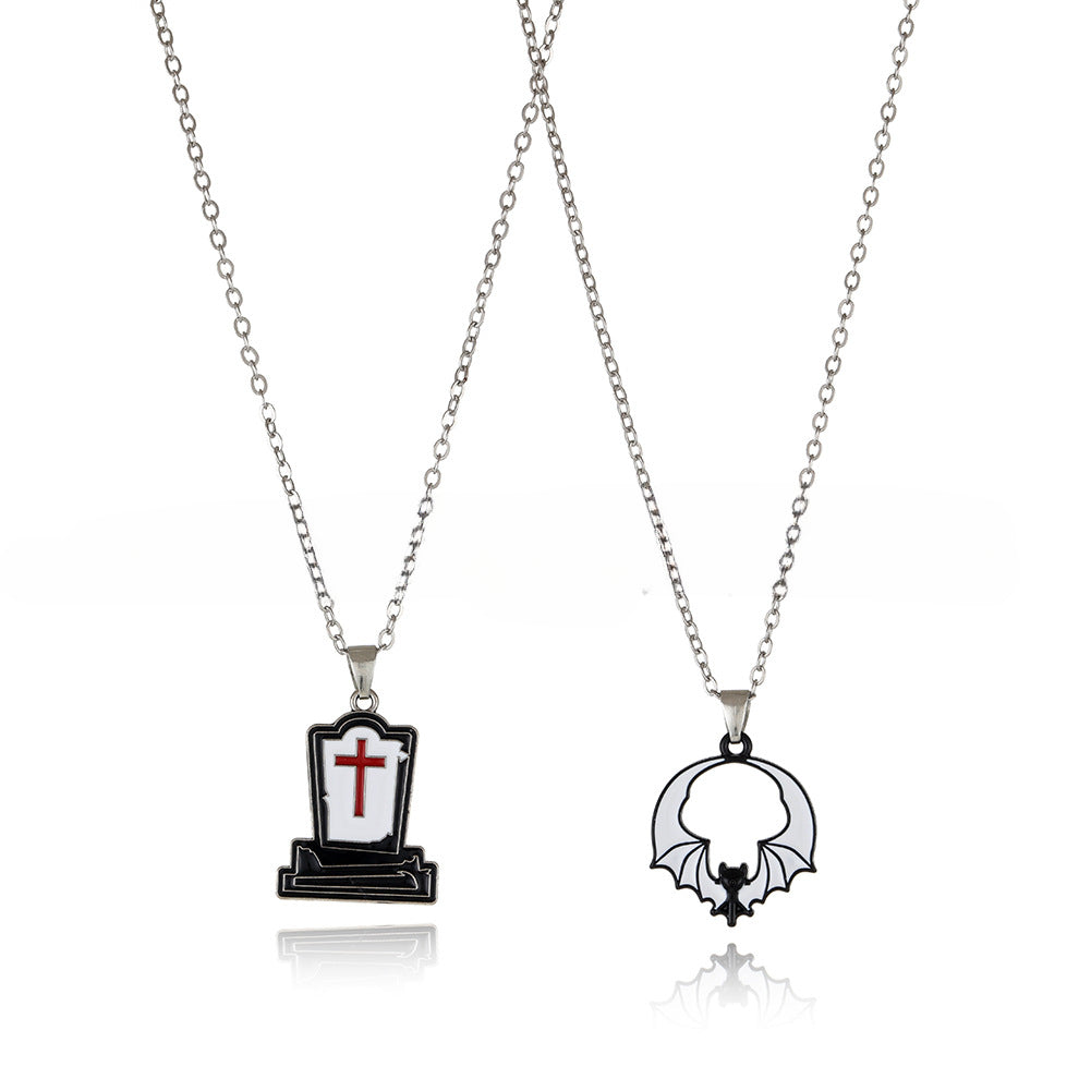 Wholesale New Halloween Cartoon Kids Alloy Drip Oil Spooky Pumpkin Necklace Set