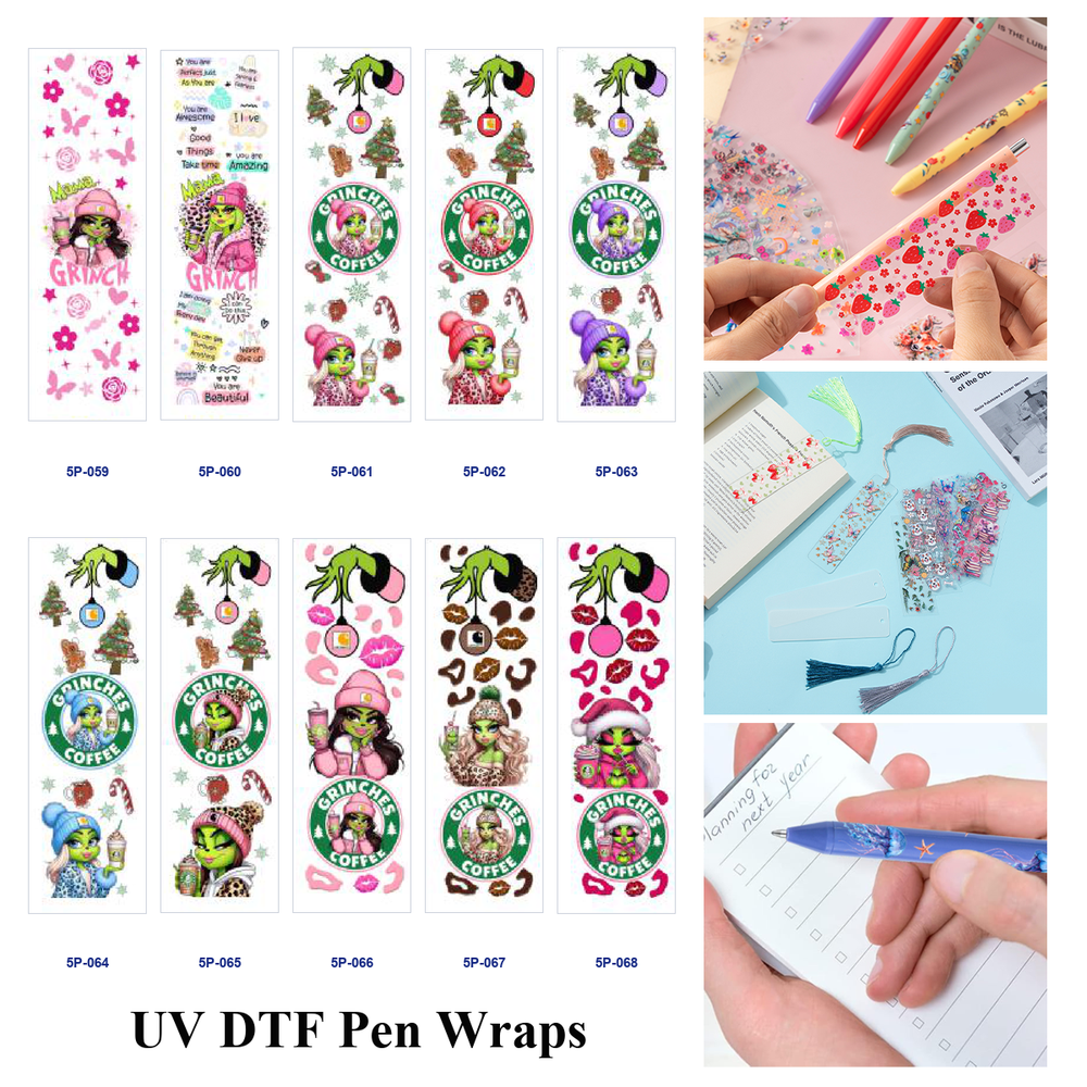 Wholesale 2/ 8/ 16pcs Winter Fashion Girl Coffee Floral Inspirational Phrase Xmas Ornament Print Pen and Bookmark Stickers UV DTF Wraps OLY Exclusive