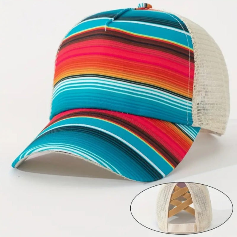 Wholesale Cotton Polyester Cross Ponytail Western Style Aztec Baseball Cap