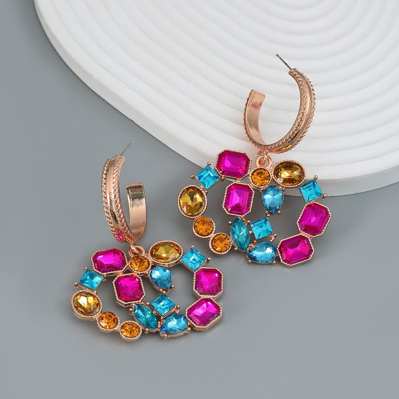 Wholesale Color Diamond Boho Party Gemstone Earrings