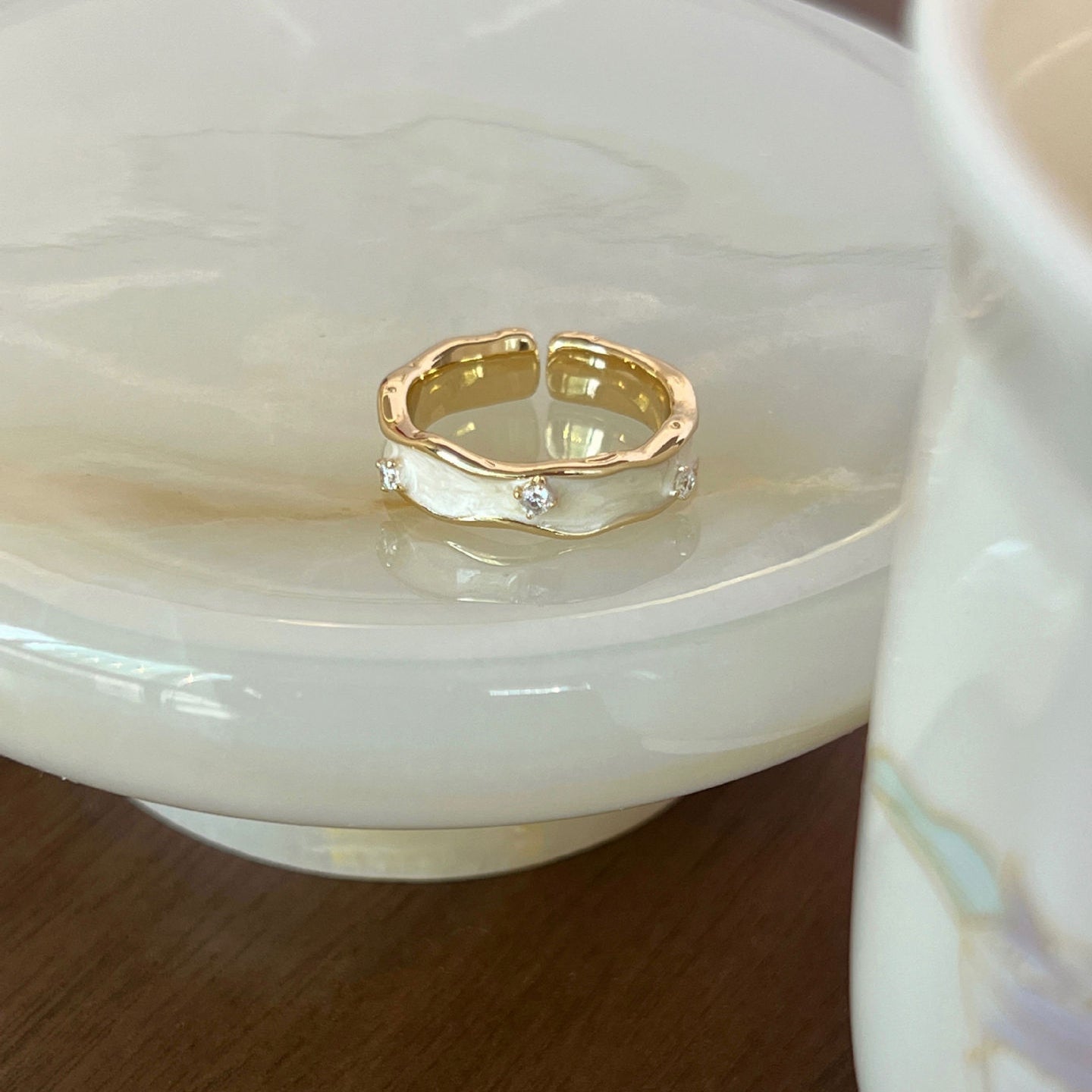 Wholesale Pearl Ring Adjustable Mother of Pearl Vintage Copper Ring