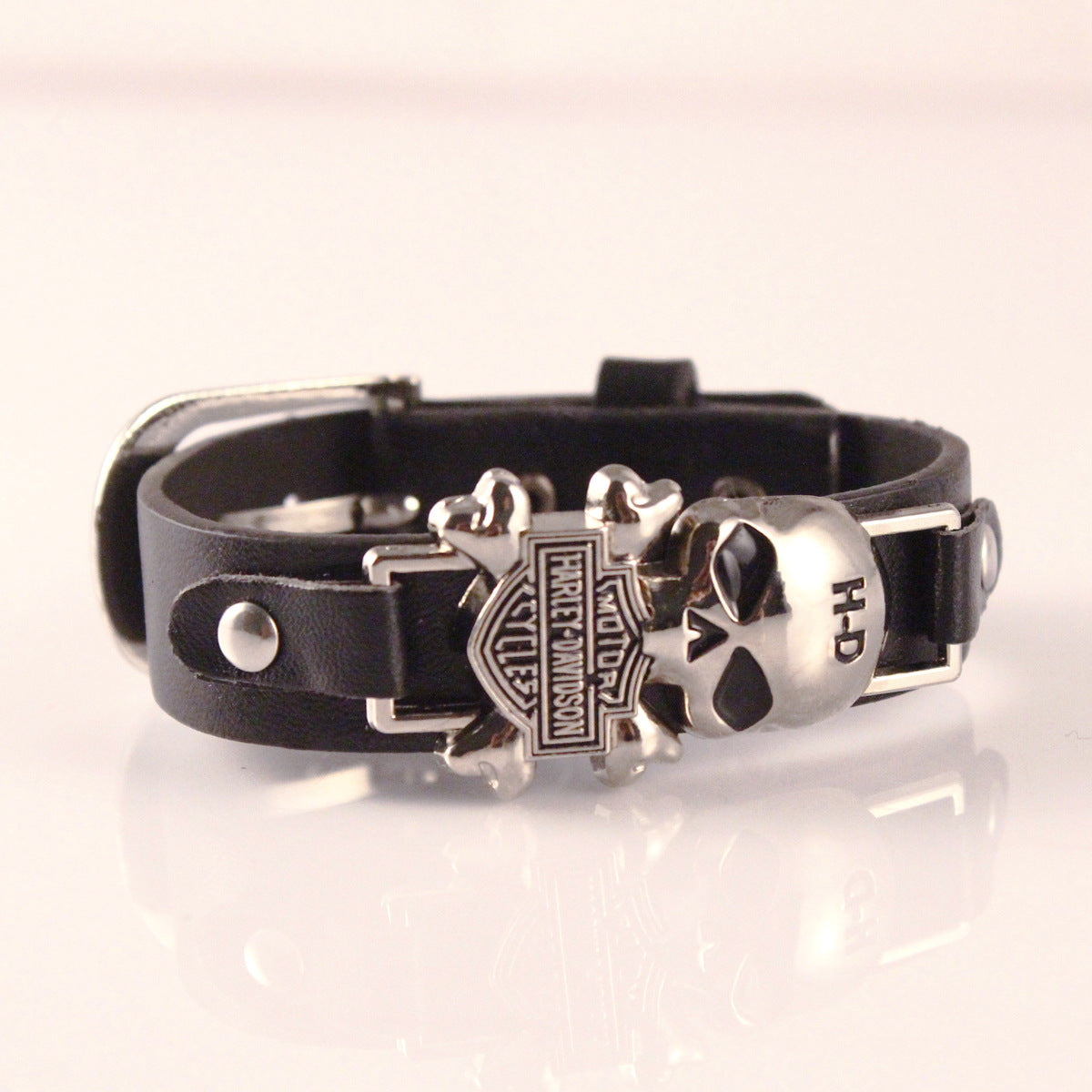 Wholesale Vintage PU leather punk skull leather bracelet