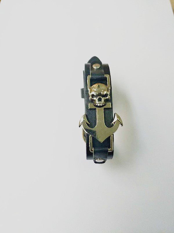 Wholesale Vintage PU leather punk skull leather bracelet