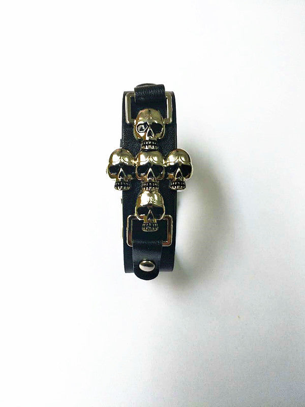 Wholesale Vintage PU leather punk skull leather bracelet