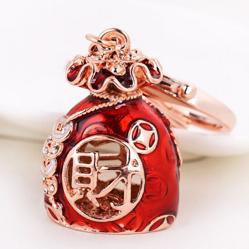 Wholesale Chinese Style Fortune Bucket Keychain Red Zinc Alloy Cornucopia Car Key Ring Decorative Bag Charm Gift