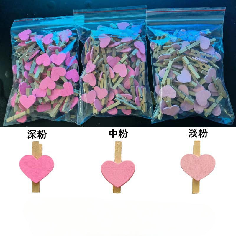 Wholesale 3cm Mini Photo Clip Colorful Heart Decoration Small Wooden Clip