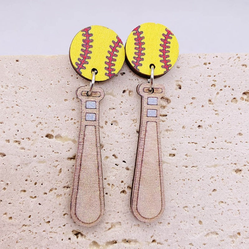 Wholesale Baseball Softball Wooden Earrings