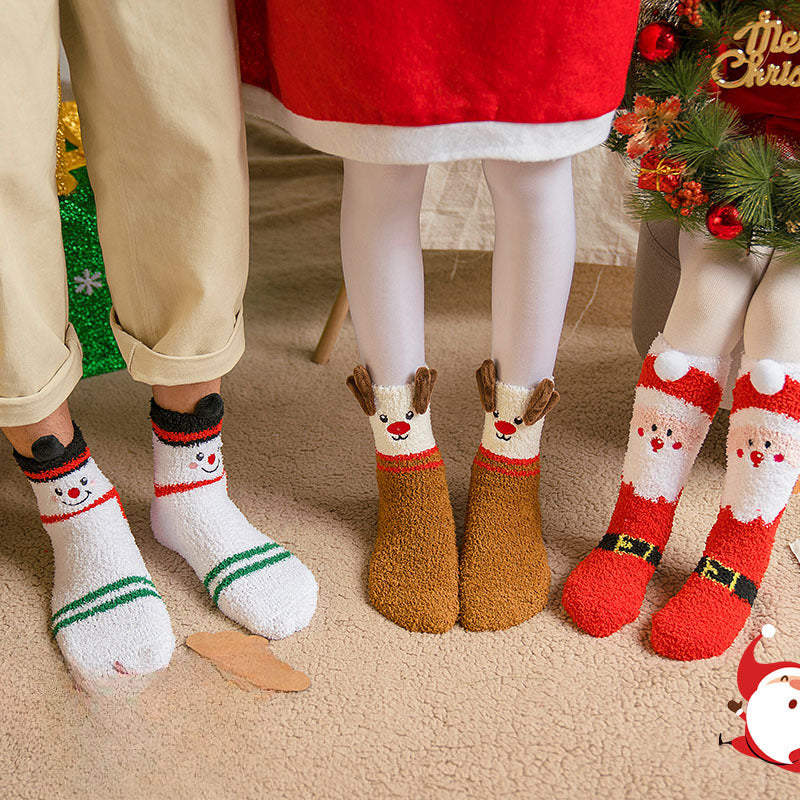 Wholesale Christmas Winter Hair-free Cute Elk Santa Coral Fleece Socks