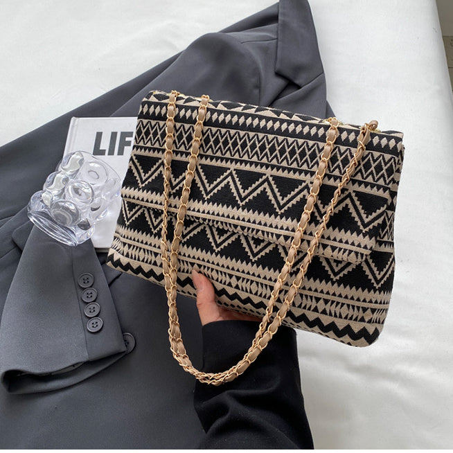 Wholesale Rhombus Ethnic Style Chain Canvas One Shoulder Large Capacity Envelope Bag