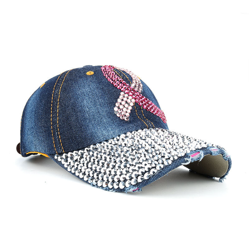 Wholesale  pink ribbon denim drill baseball cap