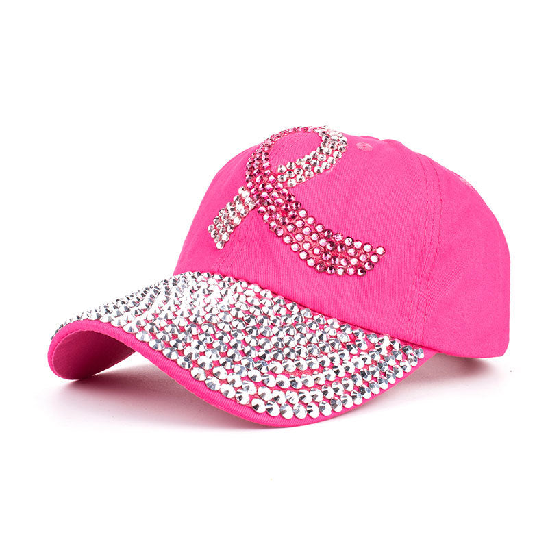 Wholesale Pink Ribbon Denim Cloth Dotted Diamond Baseball Caps