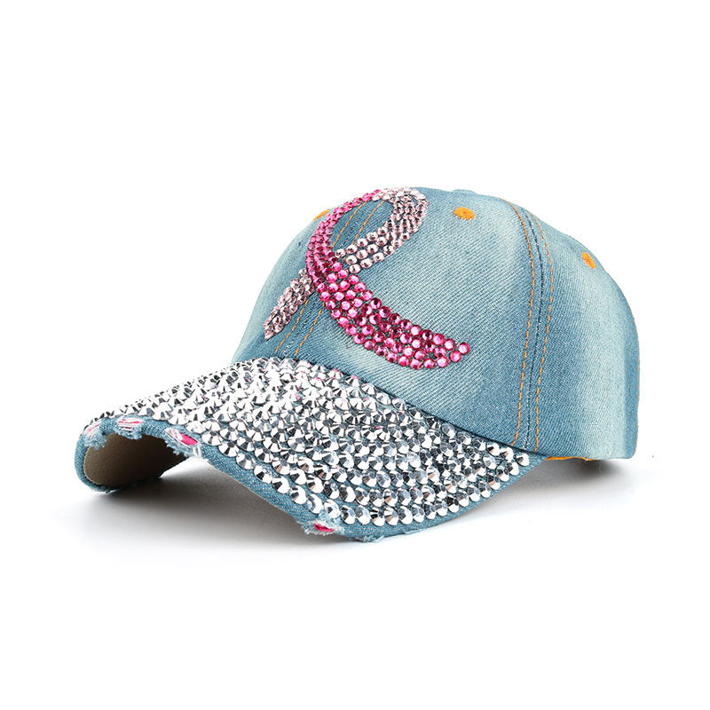 Wholesale  pink ribbon denim drill baseball cap