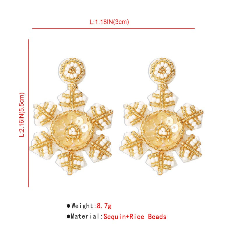 Wholesale Handmade Christmas Snowflake Beaded and Sequined Earrings