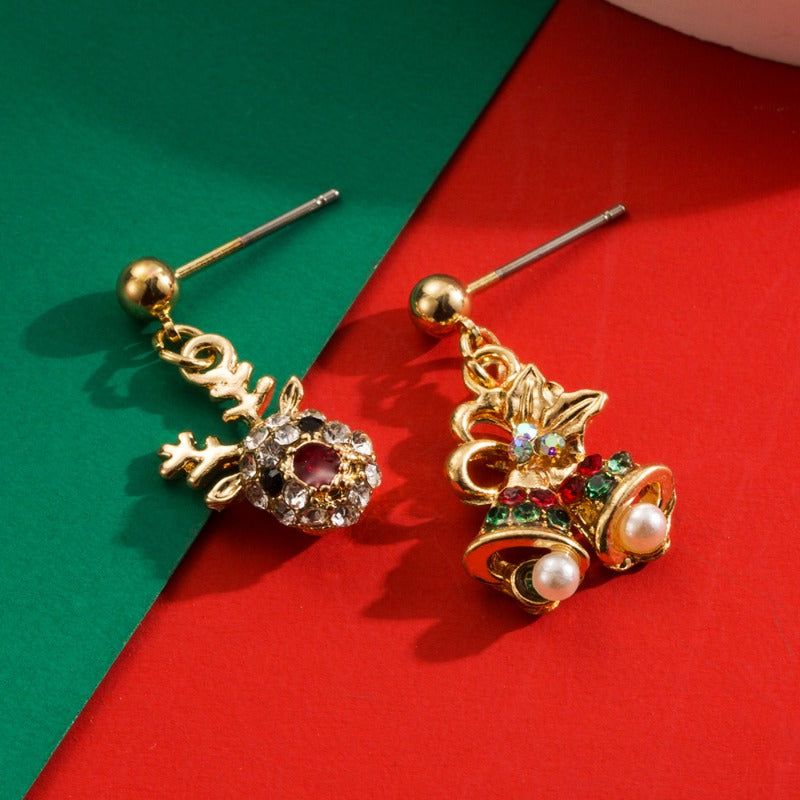 Wholesale Christmas S925 Silver Needle Personality Angel Bell Asymmetrical Oil Drop Earrings