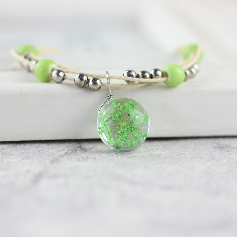 Wholesale Preserved Flower Woven Glass Bracelet