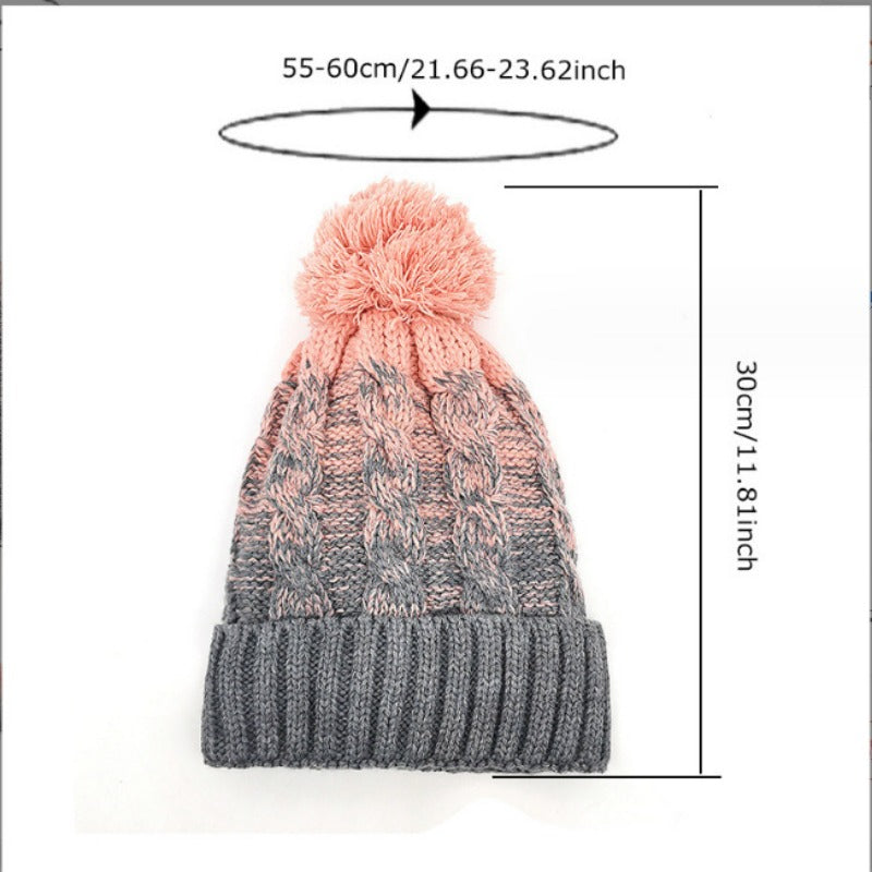 Wholesale Wool Ball Plus Velvet Warm Knitted Tie-dyed Wool Autumn and Winter Fashion Simple Wool Ball Pullover Hat