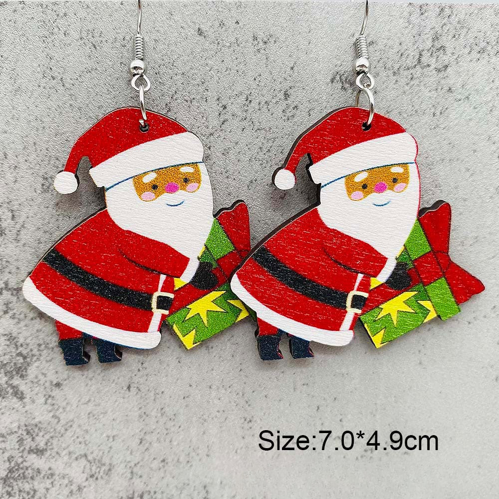 Wholesale Christmas Gingerbread Man Christmas Tree Santa Claus Wooden Earrings