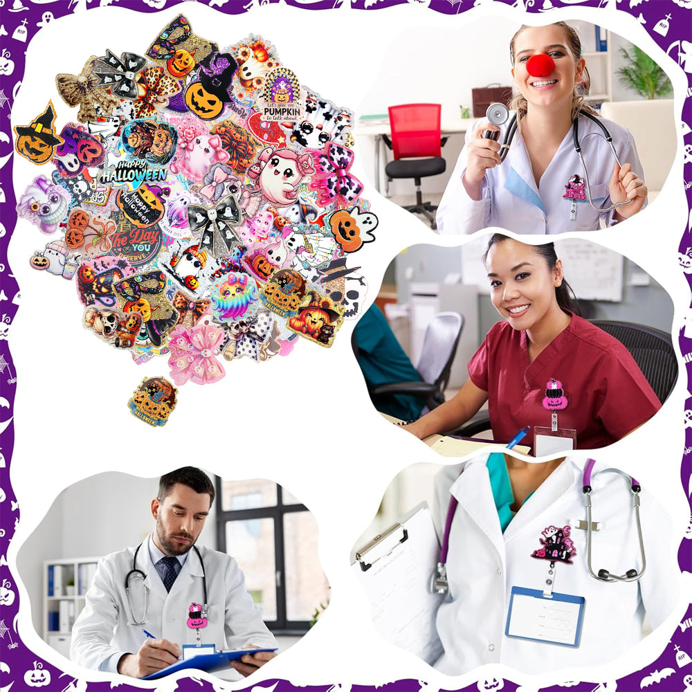 Wholesale Random 30pcs Halloween Acrylic Flat Backs for Badge Reels Keychains