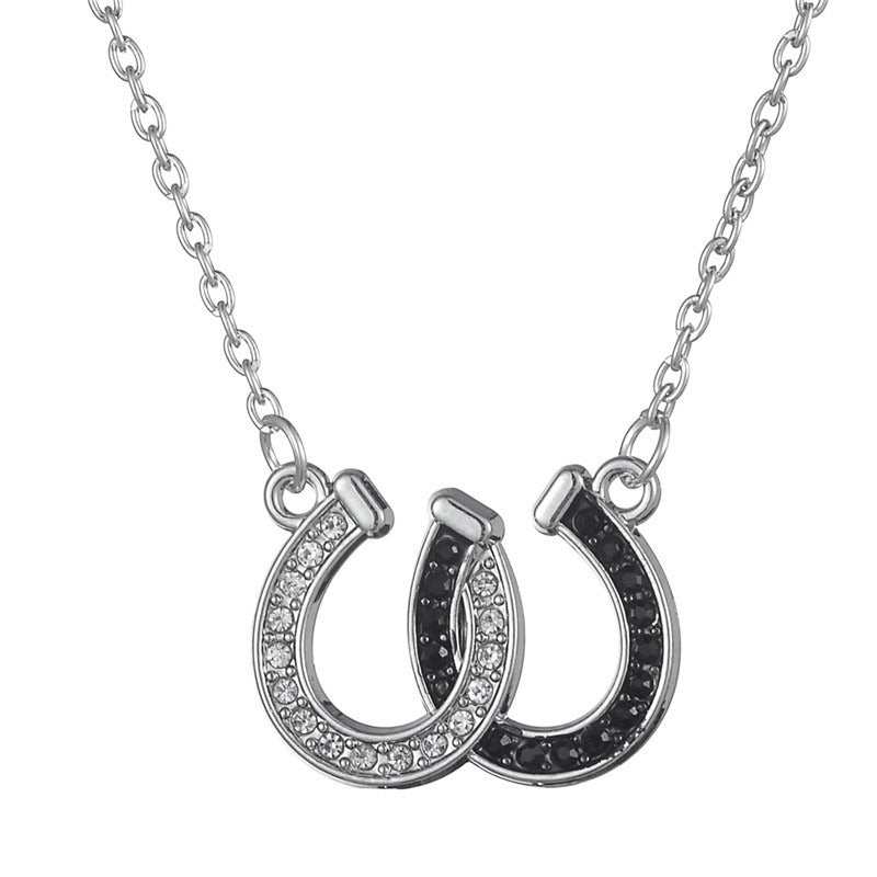Wholesale Popular Halloween Black and White Diamond Double U Horseshoe Necklaces