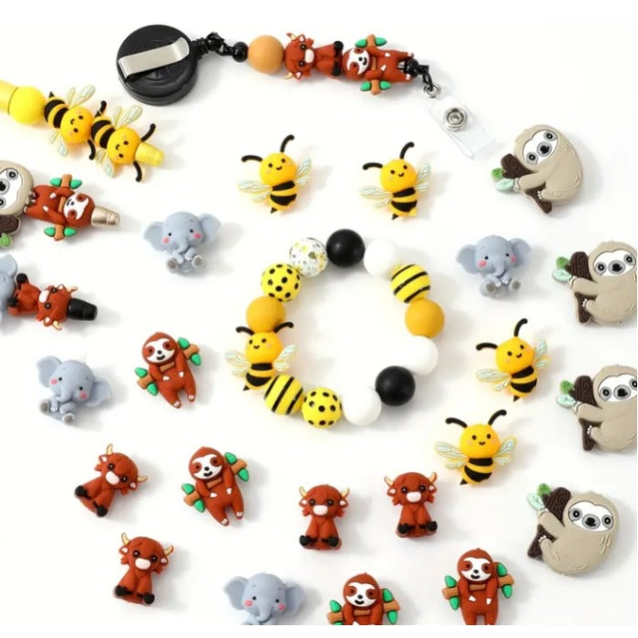 Wholesale 10pcs Cute Brown Highland Cow Silicone Beads