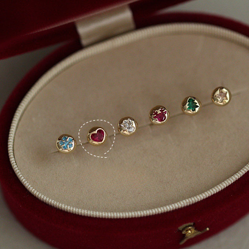 Wholesale Asymmetrical Zircon S925 Sterling Silver Christmas Stud Earrings