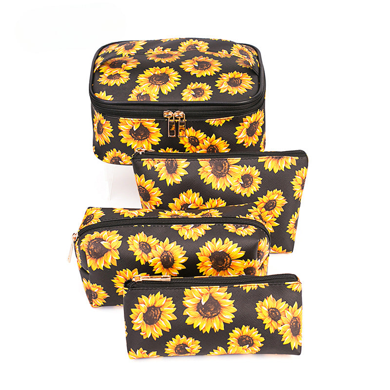 Wholesale PU Sunflower Makeup Bag, Toilet Bag, Large Capacity Storage Bag