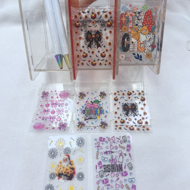 Wholesale 10cm 3+12pcs Solid/Gradient Acrylic Pen Holder with Stickers Set  | Trendy Desk Organizer for School, Office, Gaming Desk Decor