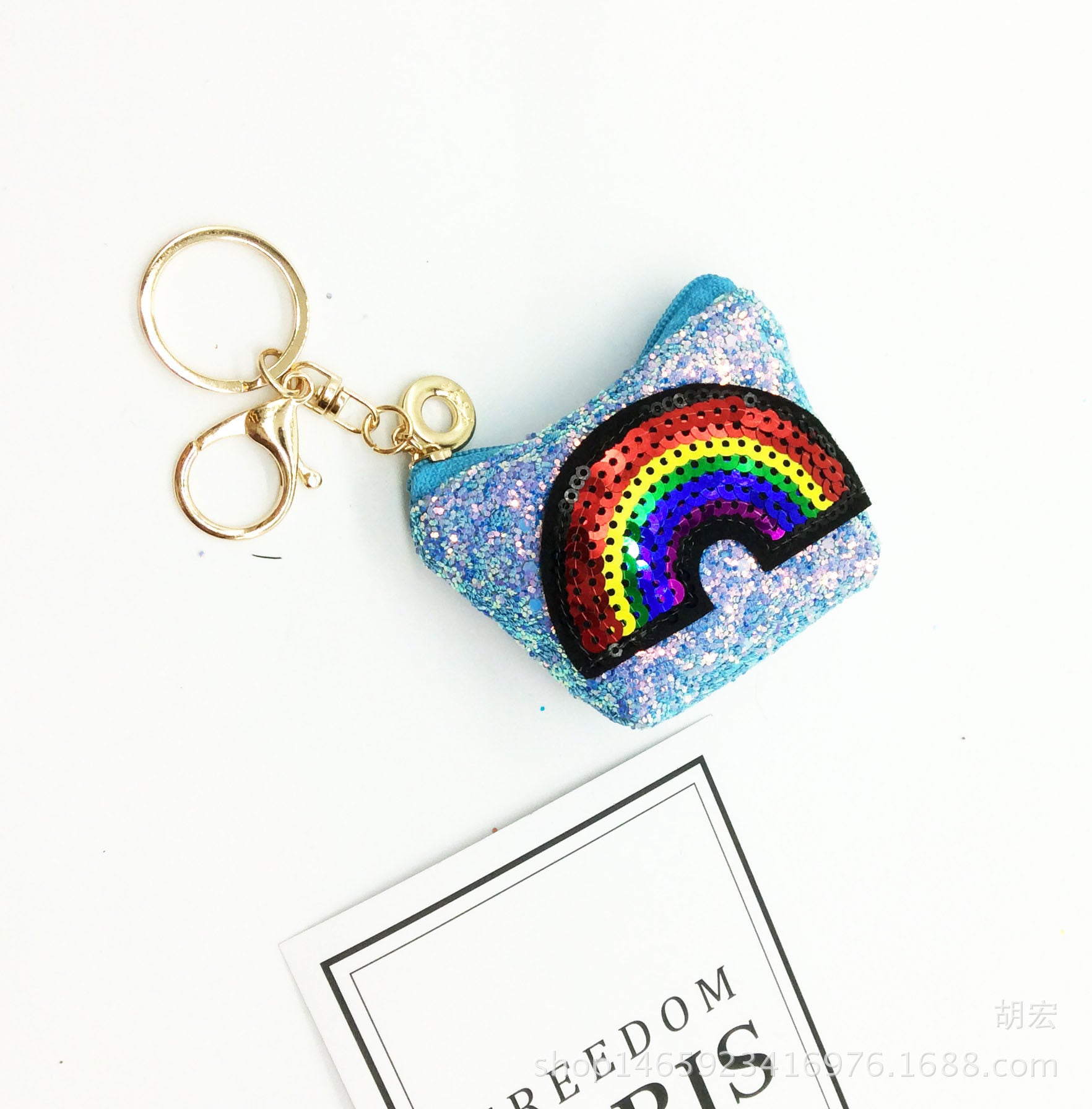 Wholesale Sequin Cartoon Cute Rainbow Coin Purse Keychain