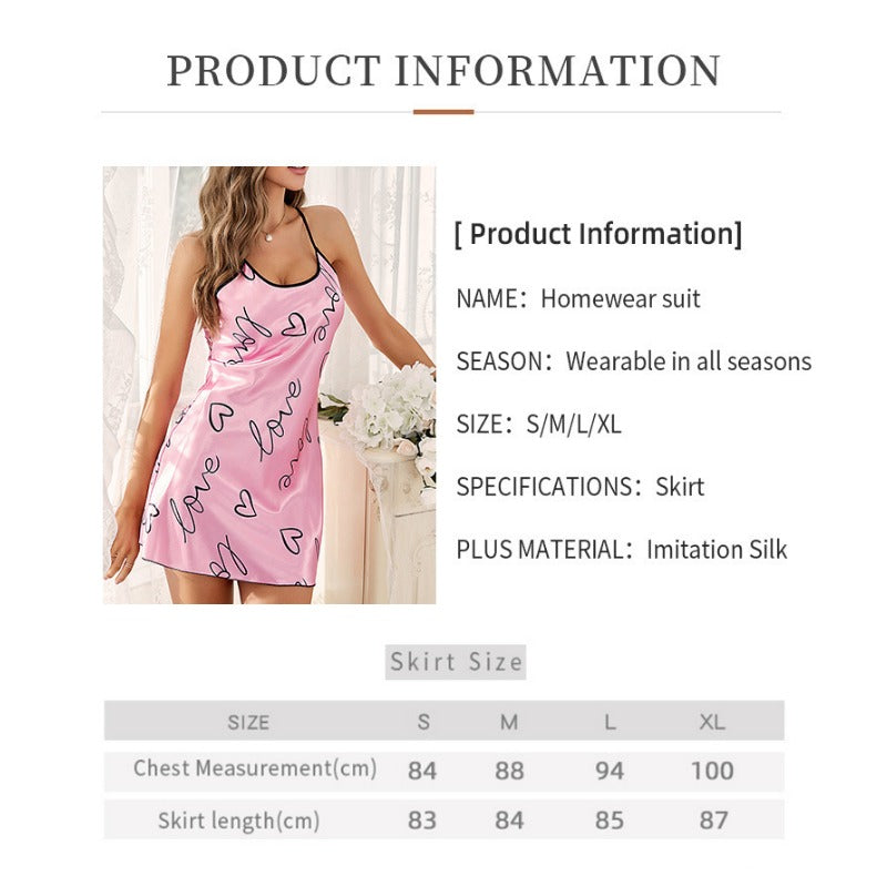 Wholesale Ice Silk Sling Sleeping Thin Style Printed Love Pajamas