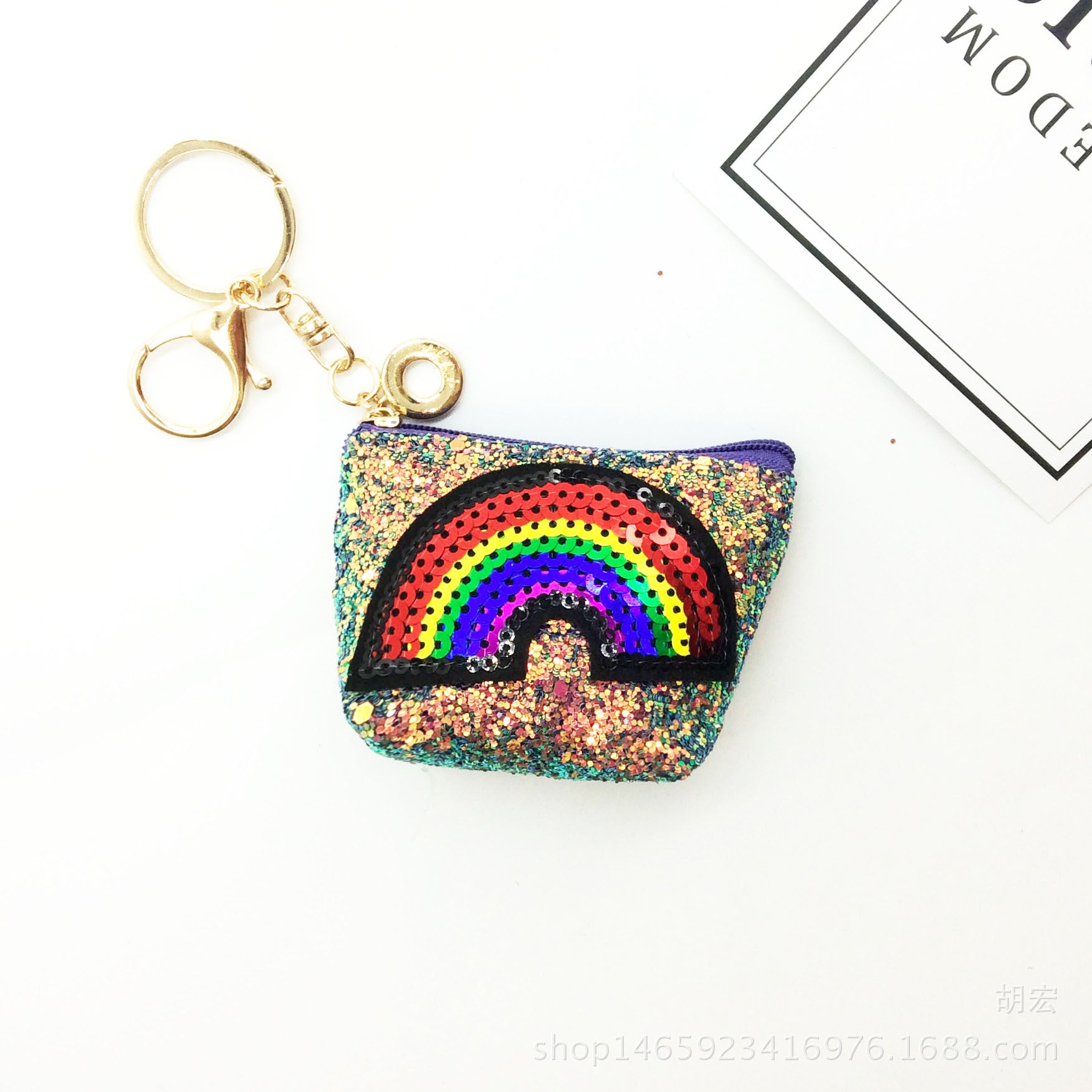 Wholesale Sequin Cartoon Cute Rainbow Coin Purse Keychain