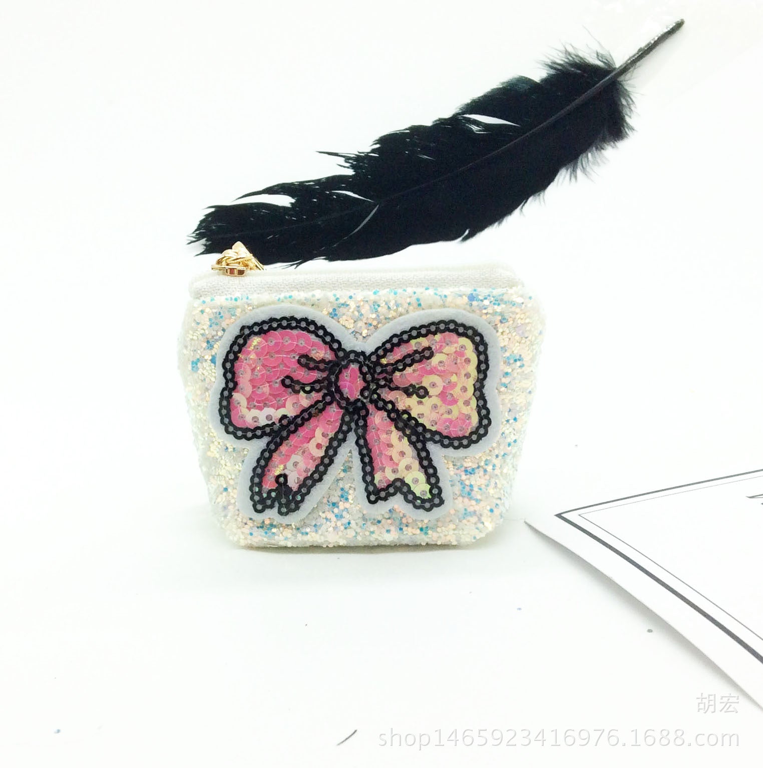 Wholesale Sequin Cartoon Cute Bow Coin Purse Keychain