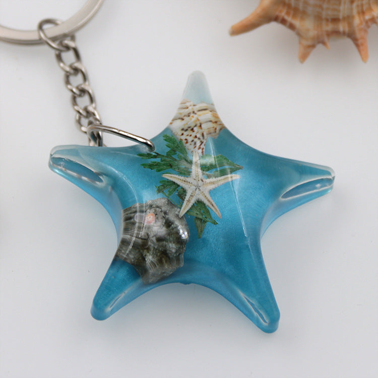 Wholesale 6pcs Creative Resin Glue Starfish Keychain