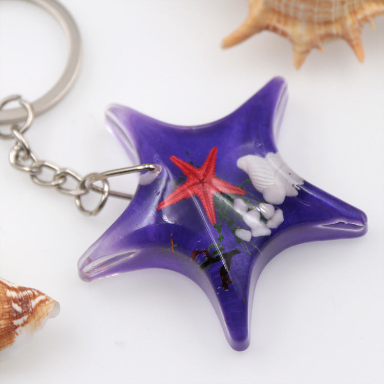 Wholesale 6pcs Creative Resin Glue Starfish Keychain
