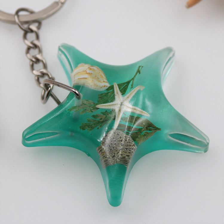 Wholesale 6pcs Creative Resin Glue Starfish Keychain