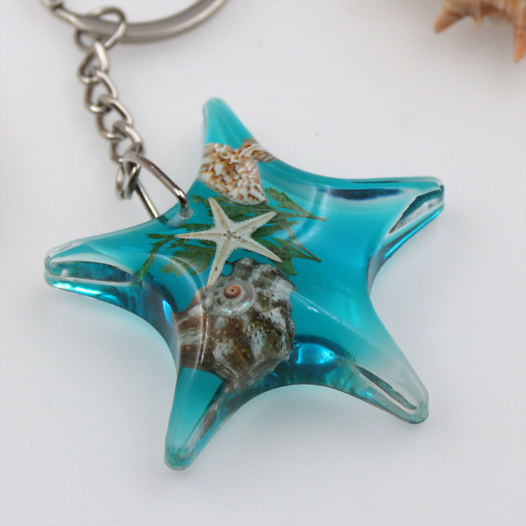 Wholesale 6pcs Creative Resin Glue Starfish Keychain