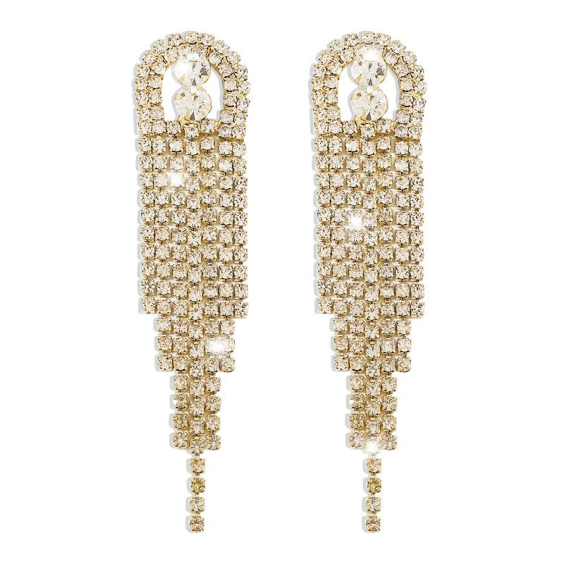Wholesale Claw Chain Geometric Rhinestone Tassel Sparkling Earrings