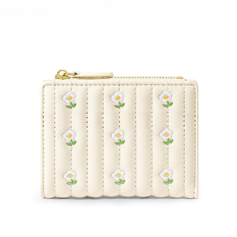 Wholesale Cute Embroidered Simple Short Two Fold PU Coin Purse