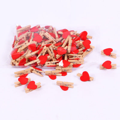 Wholesale 3cm Mini Photo Clip Colorful Heart Decoration Small Wooden Clip