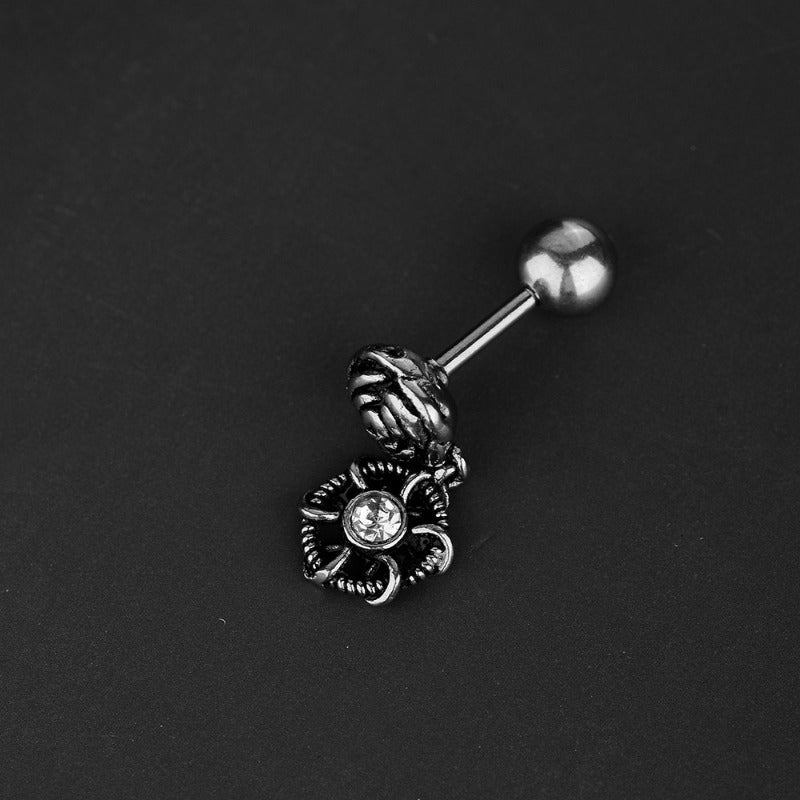 Wholesale Single Minimalist Metal Style Personalized Creative Pentagram Front and Rear Titanium Steel Earrings