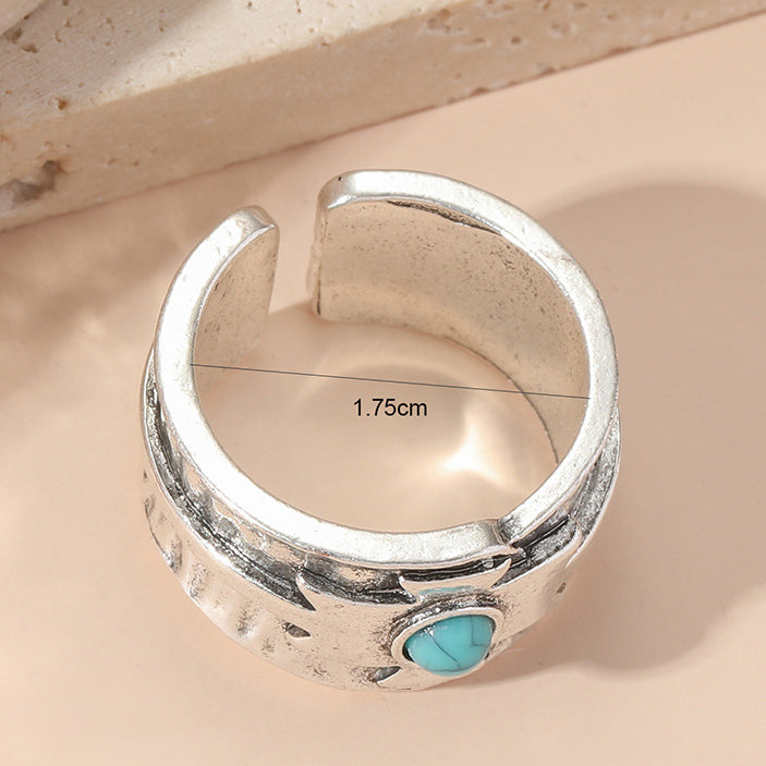 Wholesale Vintage Alloy Inlaid Turquoise Wide-rim Open Ring