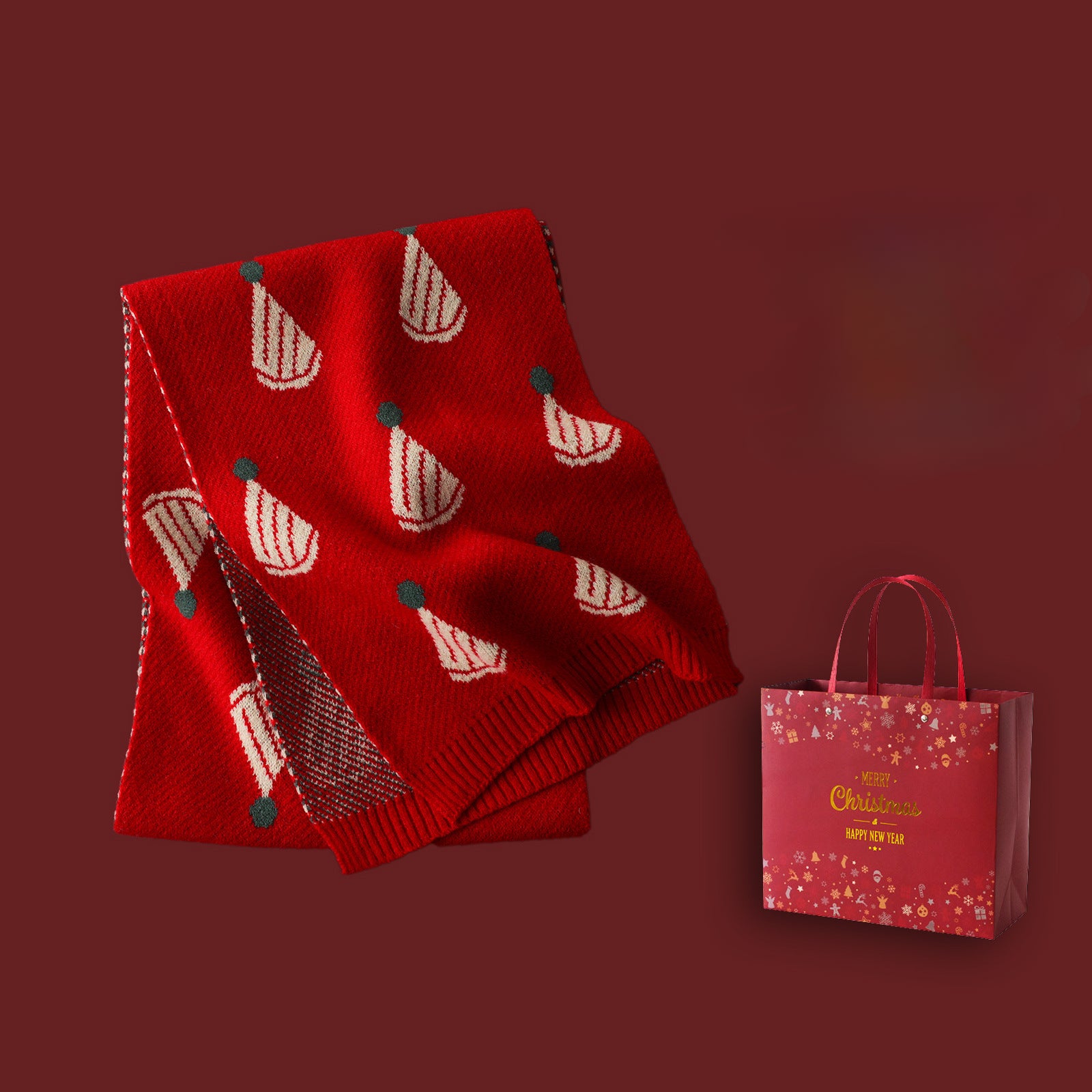 Wholesale Red Christmas Tree Knitted Wool Scarf