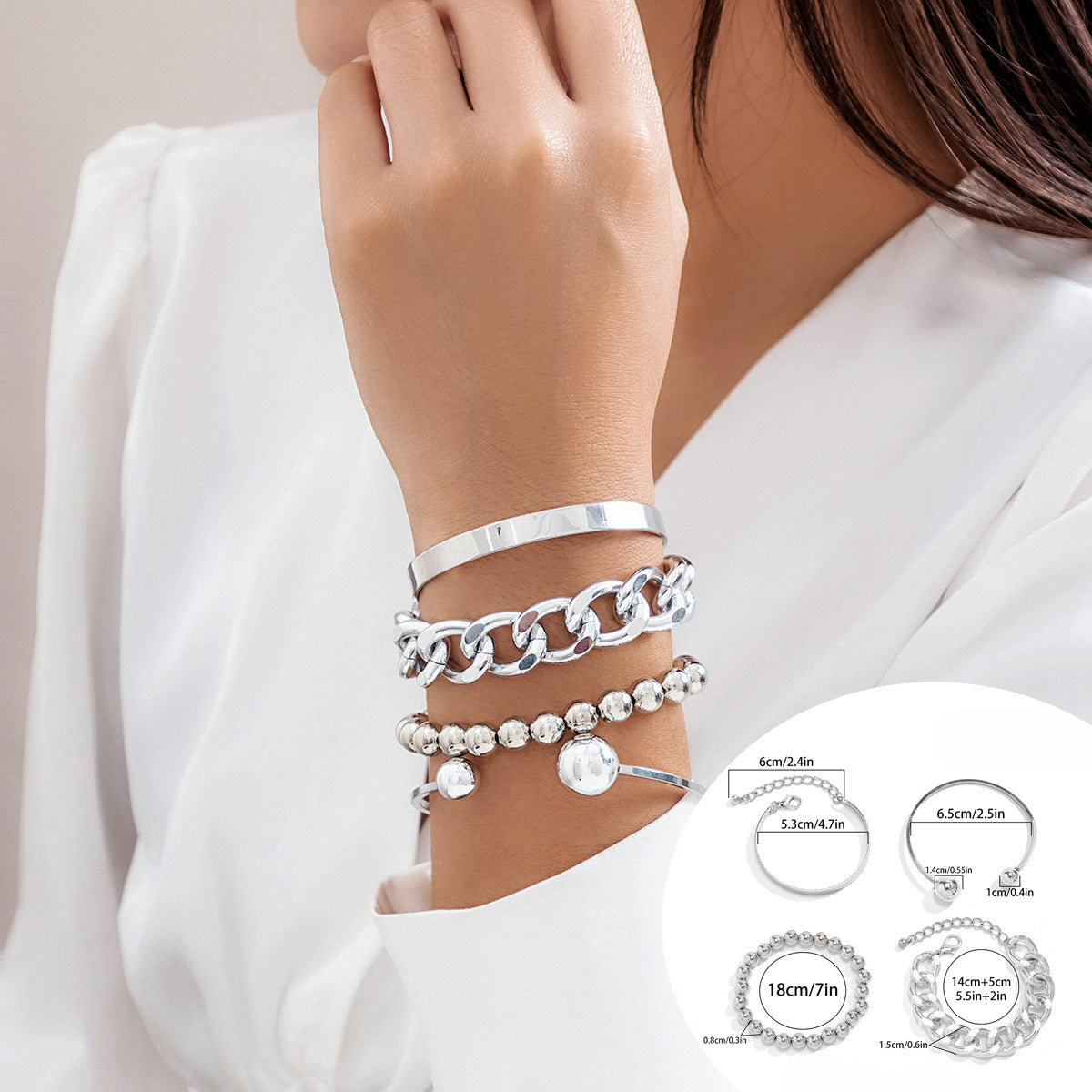 Wholesale Multi-layer Bead Stacked Metal Bracelet Set